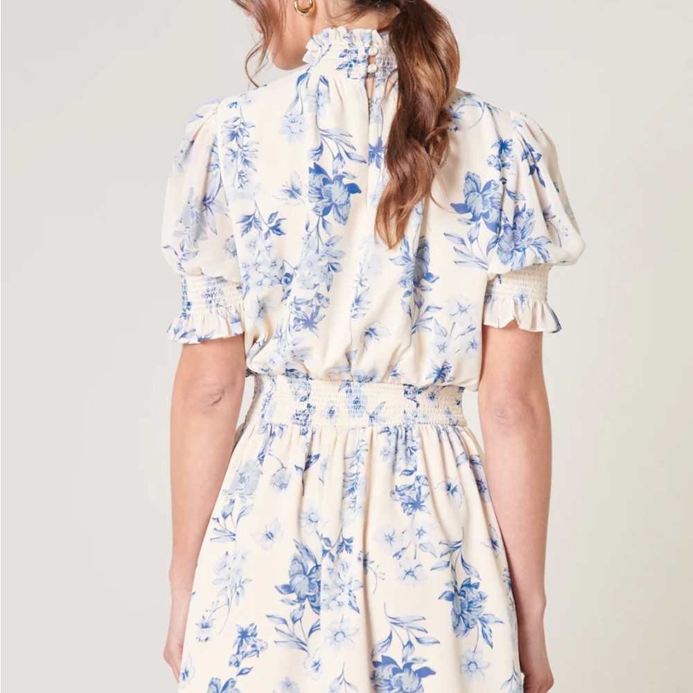 Sugarlips April Blue Floral Mock Neck Mini Dress - Picture 3 of 10